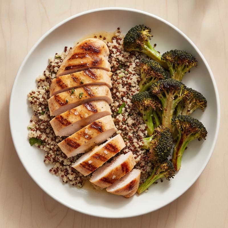 Grilled Chicken Breast with Quinoa and Roasted Broccoli