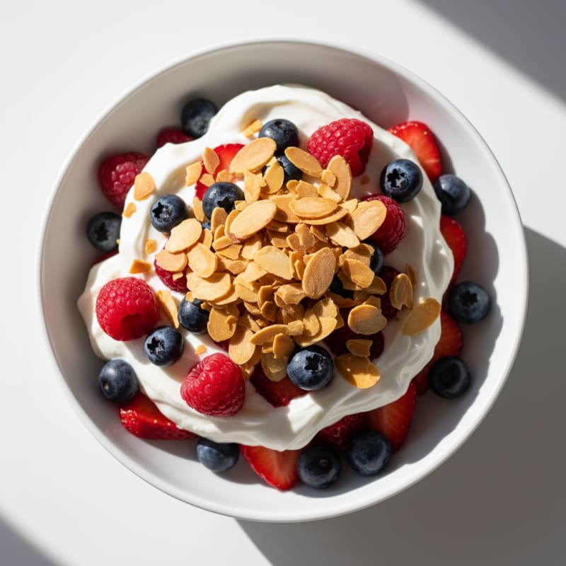Greek Yogurt Protein Parfait with Mixed Berries and Almonds
