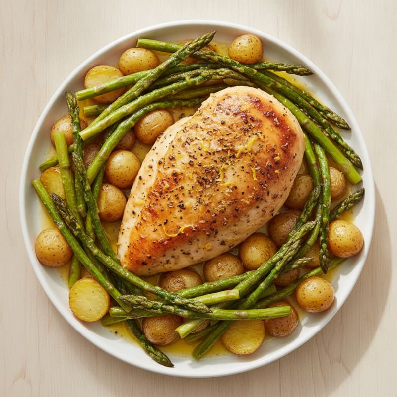 Lemon Herb Roasted Chicken with Asparagus