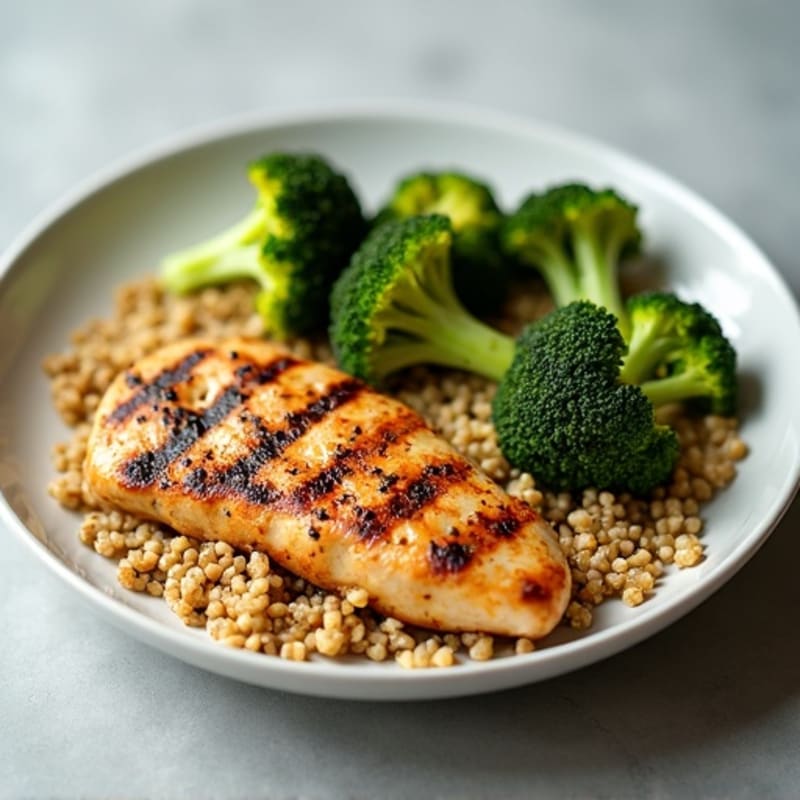 Grilled Chicken Breast with Quinoa and Roasted Broccoli