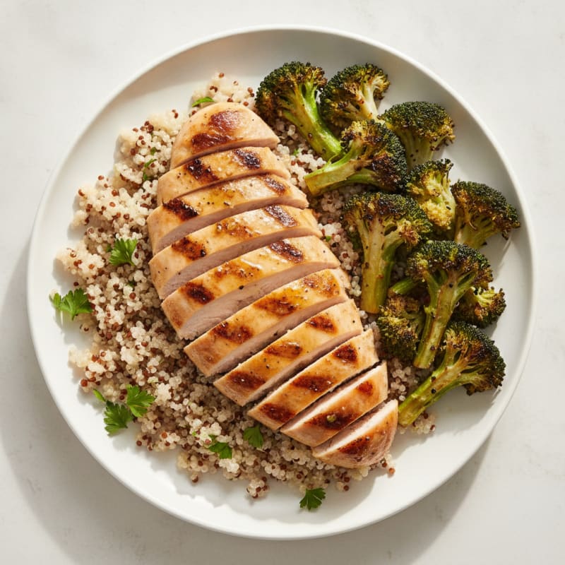Grilled Chicken Breast with Quinoa and Roasted Broccoli