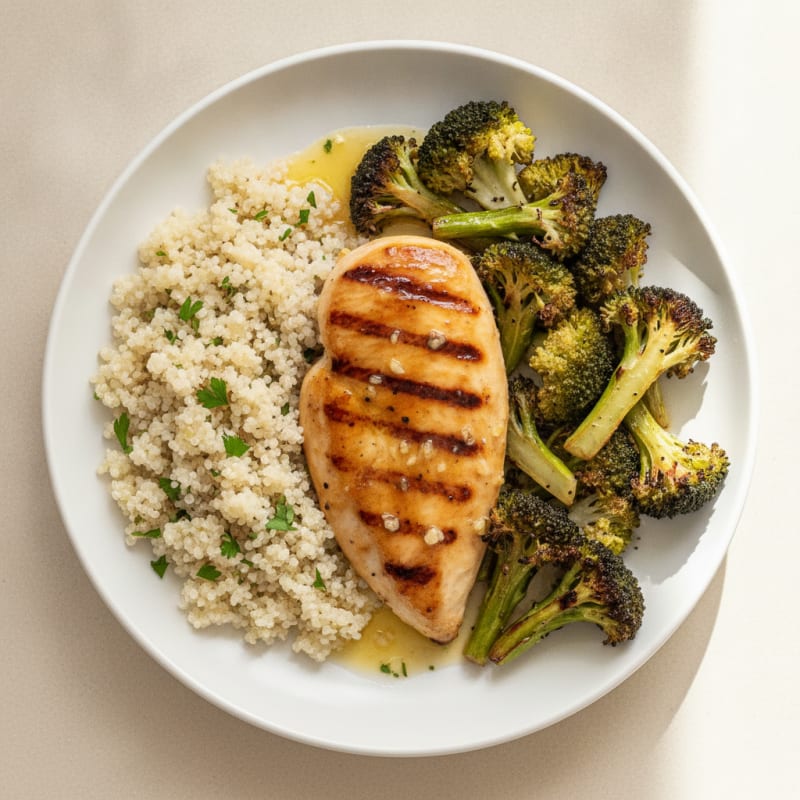 Grilled Chicken Breast with Quinoa and Roasted Broccoli