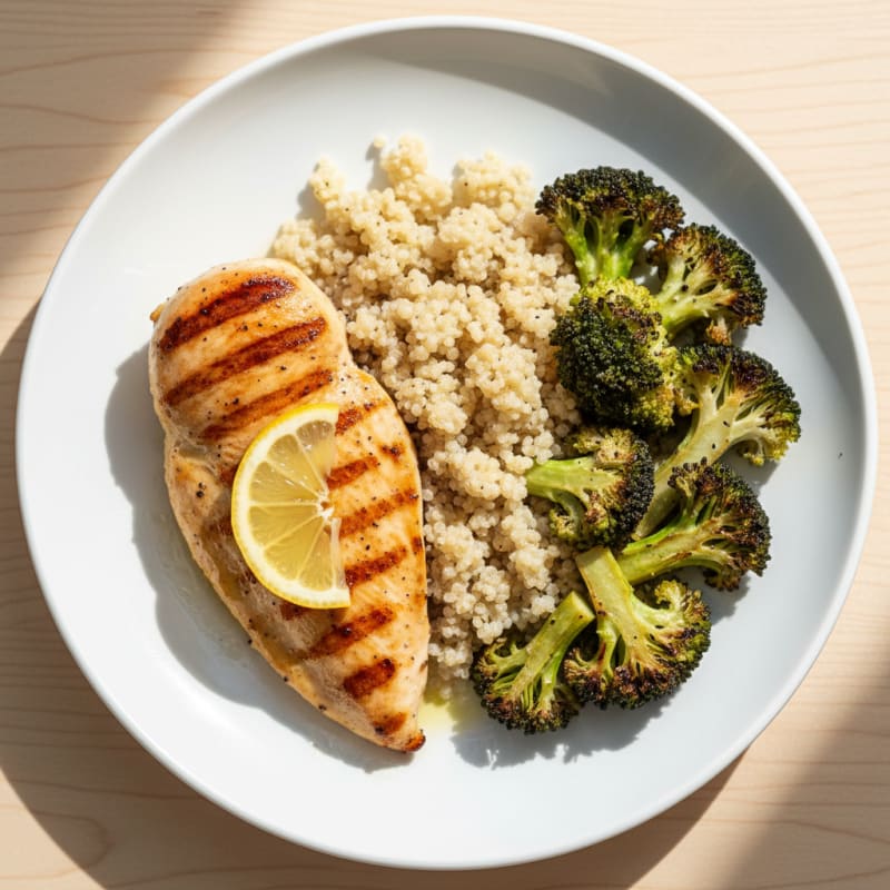 Grilled Chicken Breast with Quinoa and Roasted Broccoli
