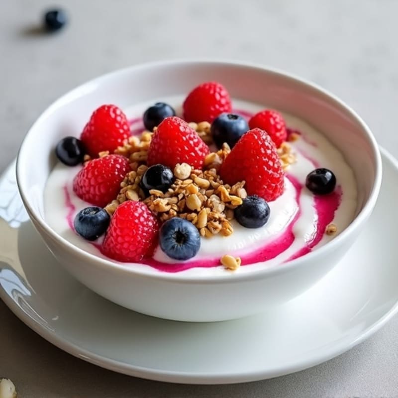 Creamy Greek Yogurt with Fresh Berries and Crunchy Seed Granola