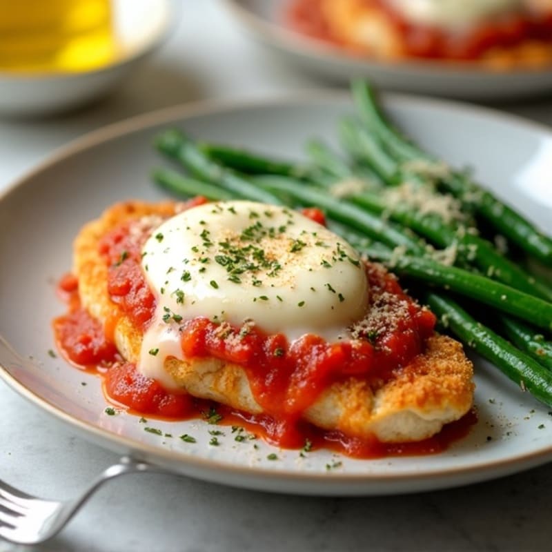 Healthy Crispy Baked Chicken Parmesan with Roasted Green Beans