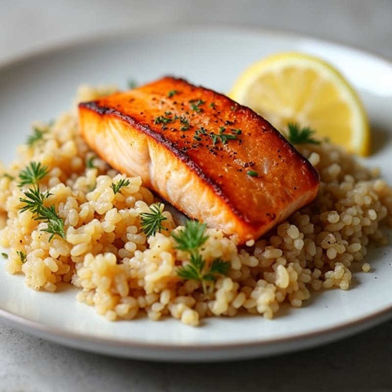 Crispy Pan-Seared Salmon with Lemon-Dill Brown Rice