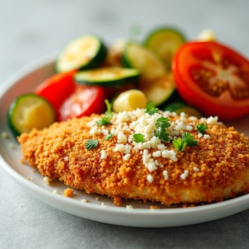 Healthy Crispy Chicken Parmesan with Roasted Vegetables