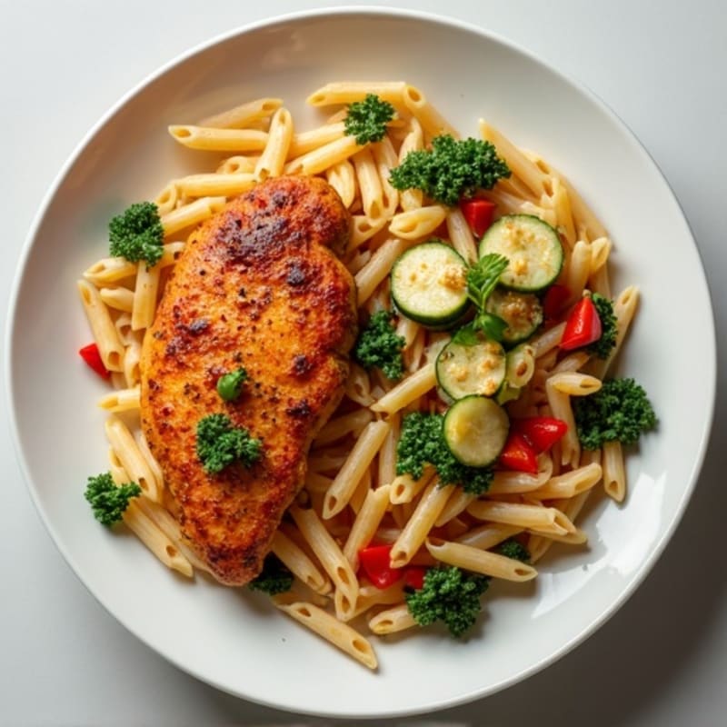 Spicy Cajun Chicken and Creamy Veggie Pasta