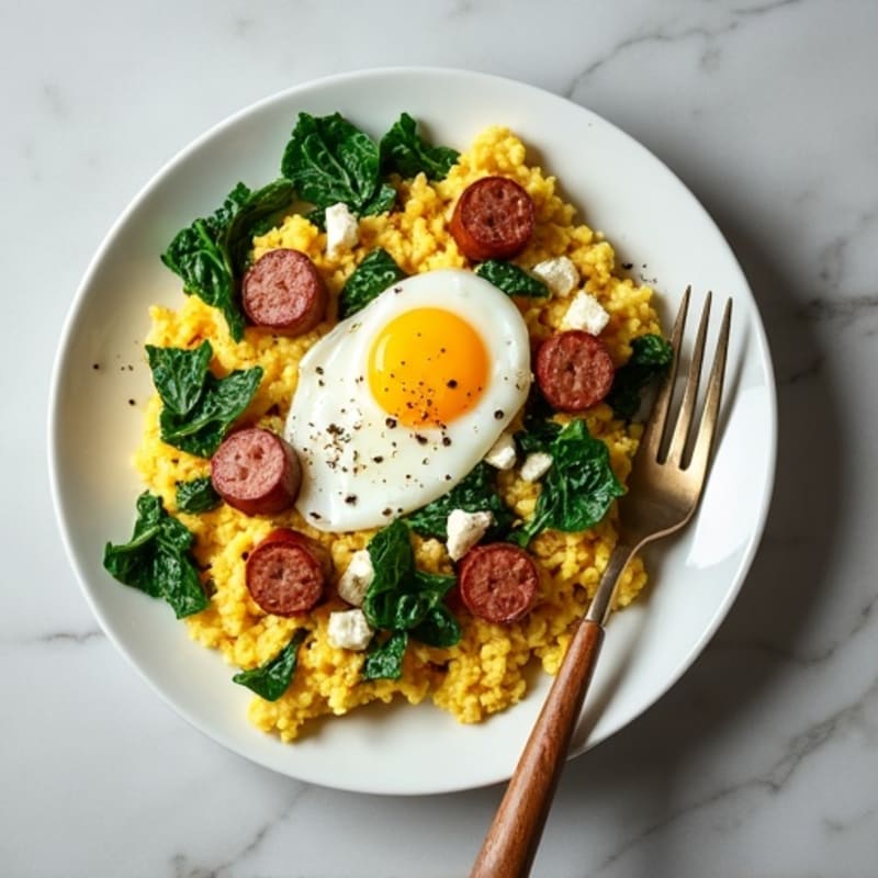 Egg White Scramble with Turkey Sausage and Spinach