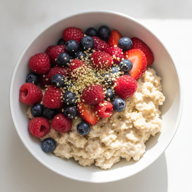 Cottage Cheese Protein Oats with Mixed Berries