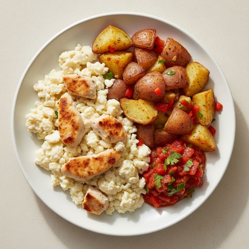 Scrambled Egg Whites with Chicken and Roasted Potatoes