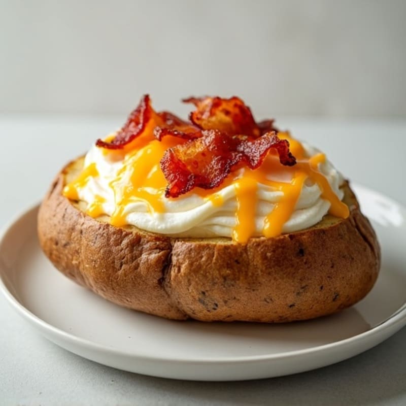 Baked Potato Stuffed with Crispy Bacon and Creamy Cheddar