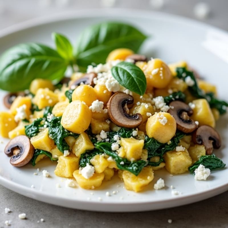 Cottage Cheese and Spinach Egg White Scramble with Sautéed Mushrooms