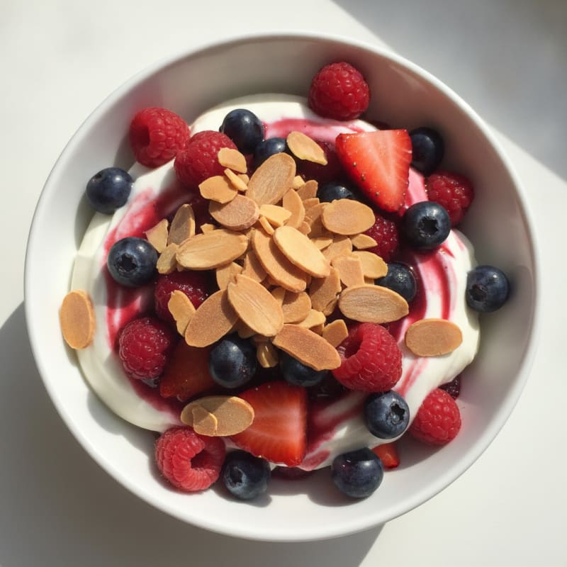 Greek Yogurt Protein Parfait with Mixed Berries and Almonds