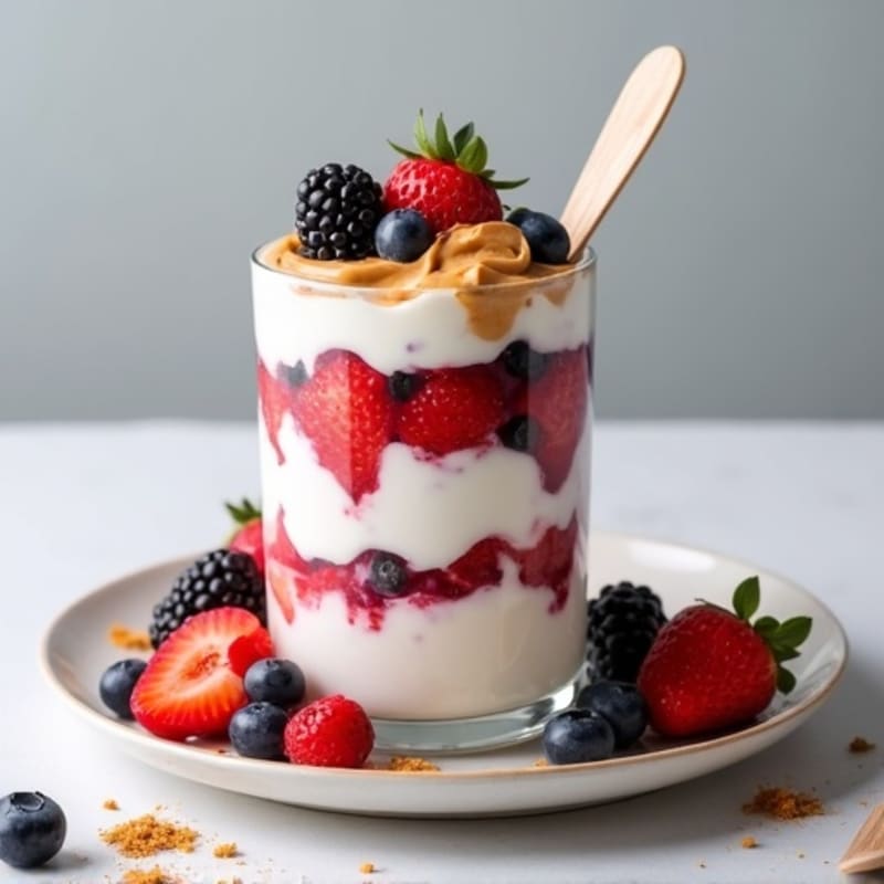 Greek Yogurt Protein Parfait with Mixed Berries and Almond Butter