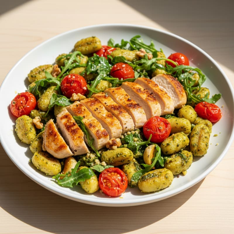 Gnocchi with Arugula Pesto and Cherry Tomatoes