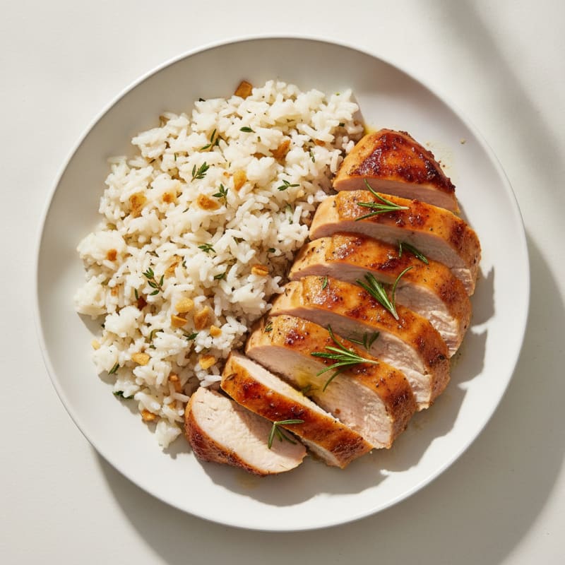 Herb-Roasted Turkey Breast with Garlic Rice