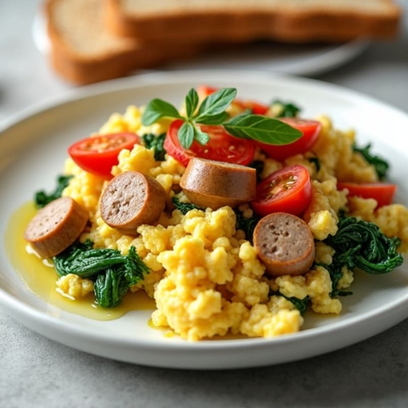 Egg White and Turkey Sausage Scramble with Spinach