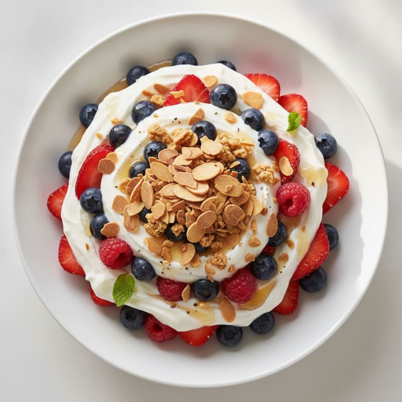 Greek Yogurt Berry Parfait with Almond Protein Crunch