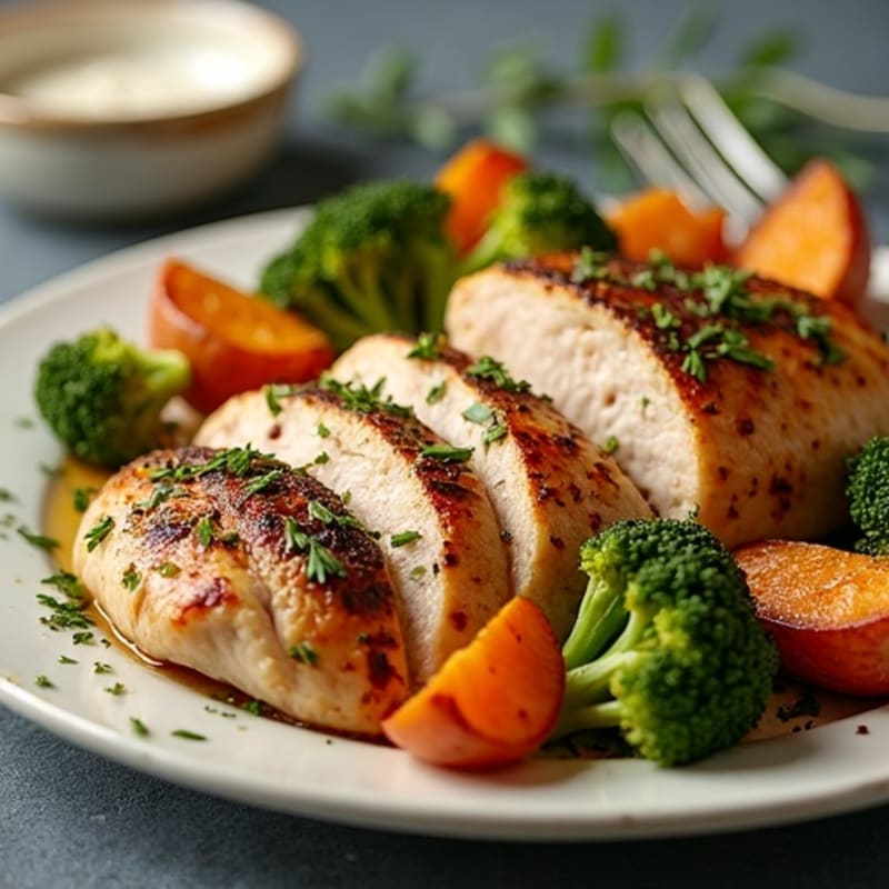 Sheet Pan Herb-Roasted Chicken with Crispy Broccoli and Sweet Potato