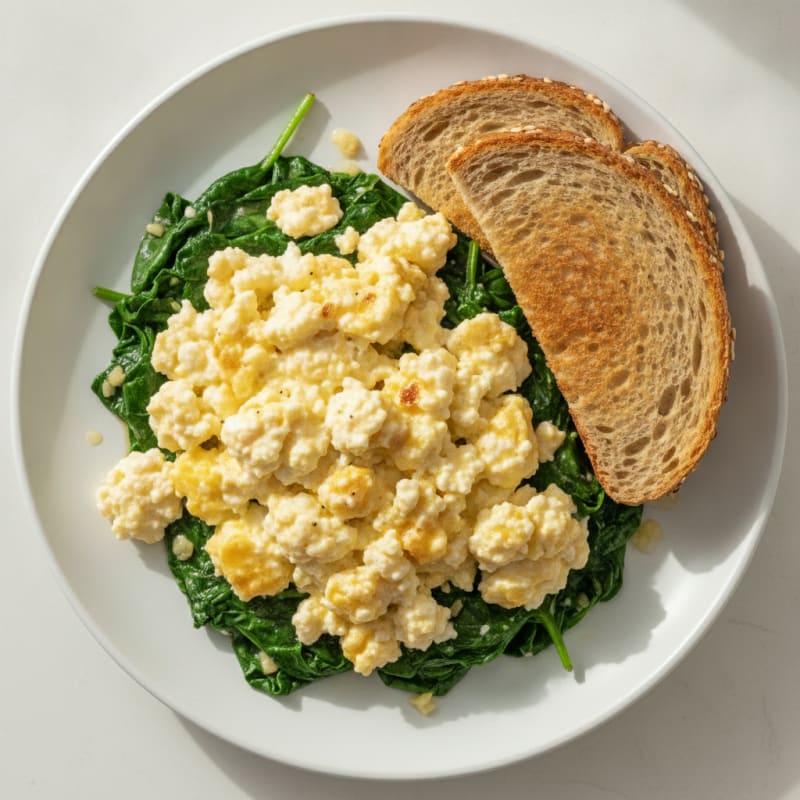 Cottage Cheese Egg Scramble with Sautéed Spinach