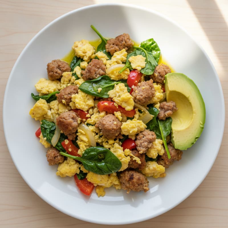Egg White Veggie Scramble with Low-Fat Turkey Sausage