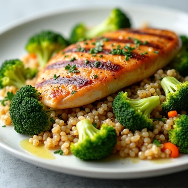 Grilled Chicken Breast with Quinoa and Roasted Broccoli