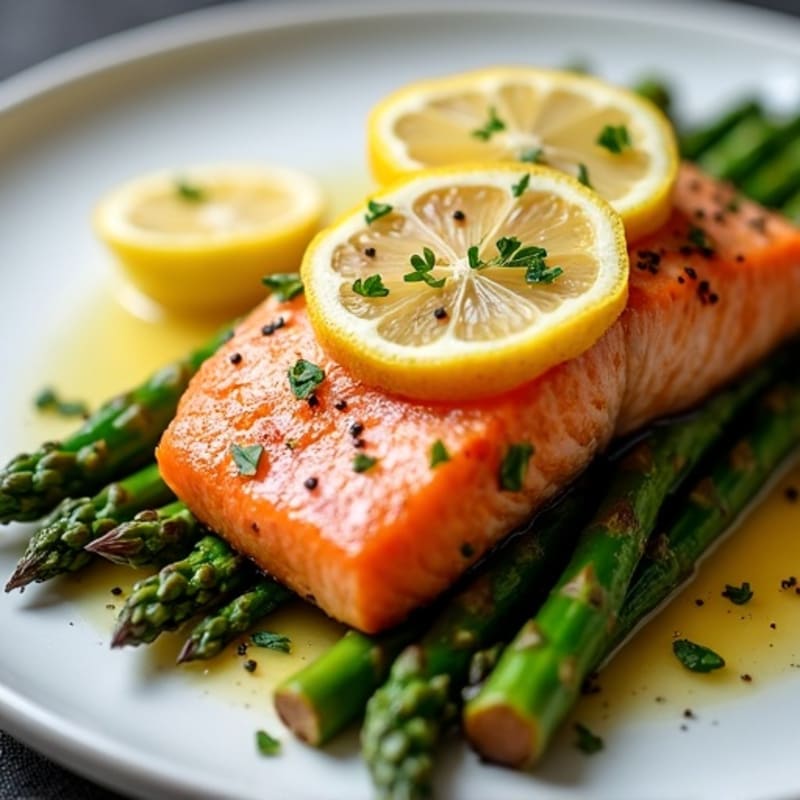 Lemon-Garlic Roasted Salmon with Crispy Asparagus