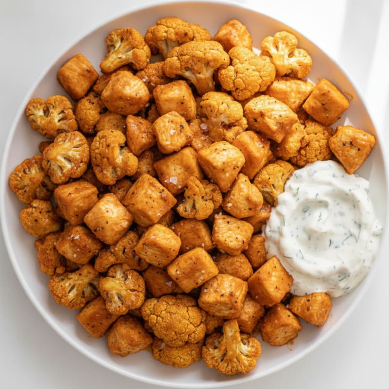 Buffalo Cauliflower and Chicken Bites with Ranch