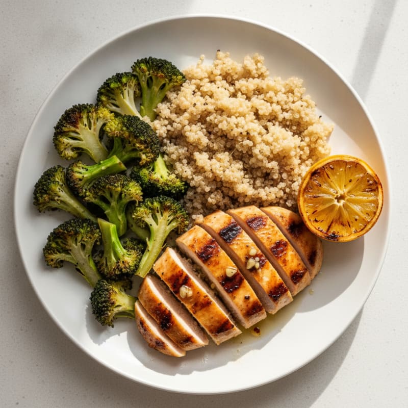Grilled Chicken Breast with Quinoa and Roasted Broccoli