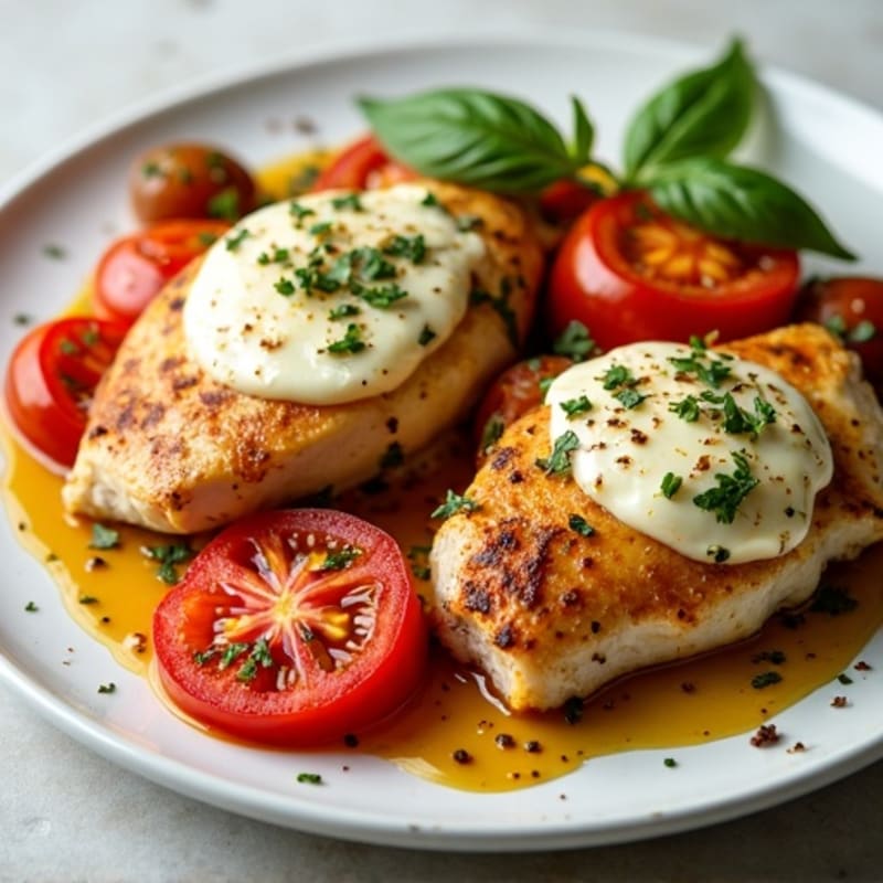 Sheet Pan Roasted Chicken with Fresh Tomato and Melty Mozzarella
