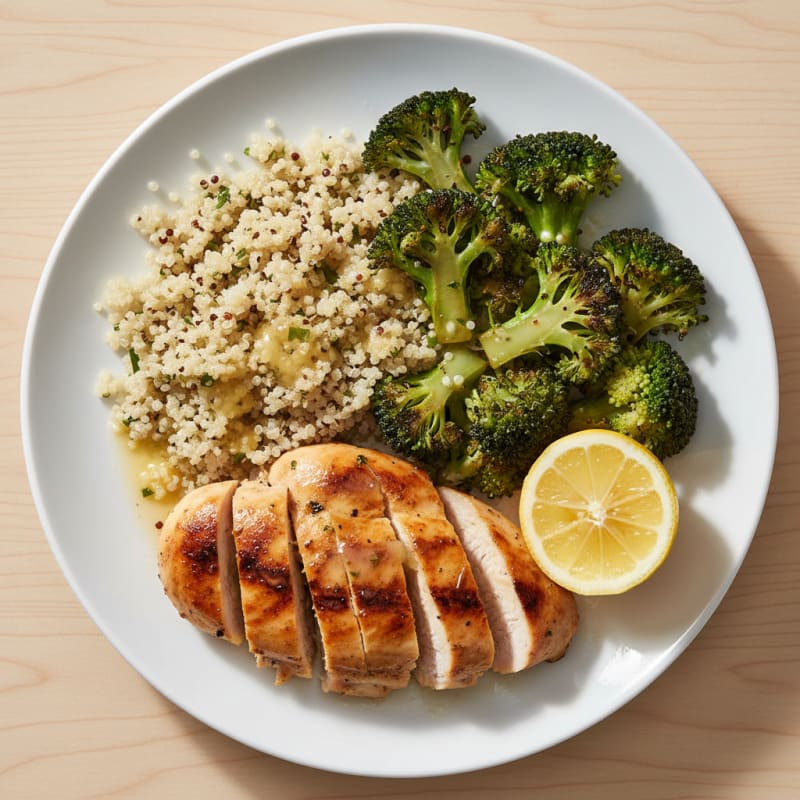 Grilled Chicken Breast with Quinoa and Roasted Broccoli
