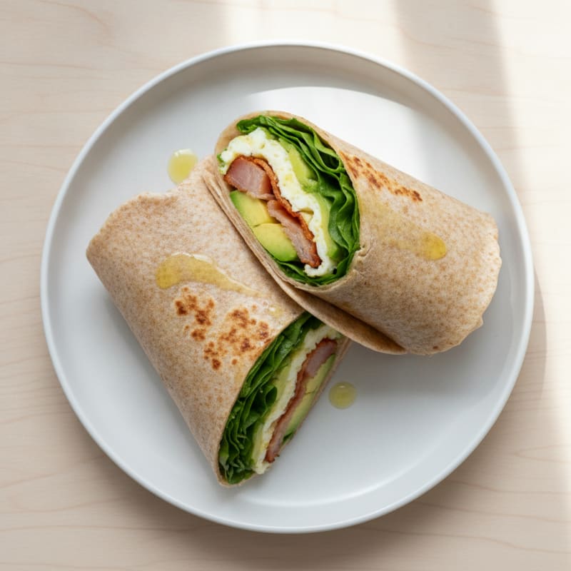 Crispy Turkey Bacon Egg White Wrap with Baby Spinach