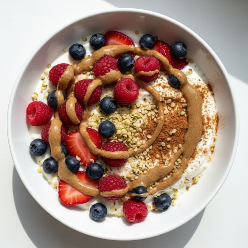 Greek Yogurt Bowl with Mixed Berries and Almond Butter
