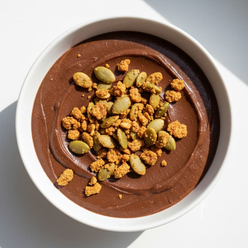 Creamy Pea Protein Chocolate Pudding with Toasted Pumpkin Seeds