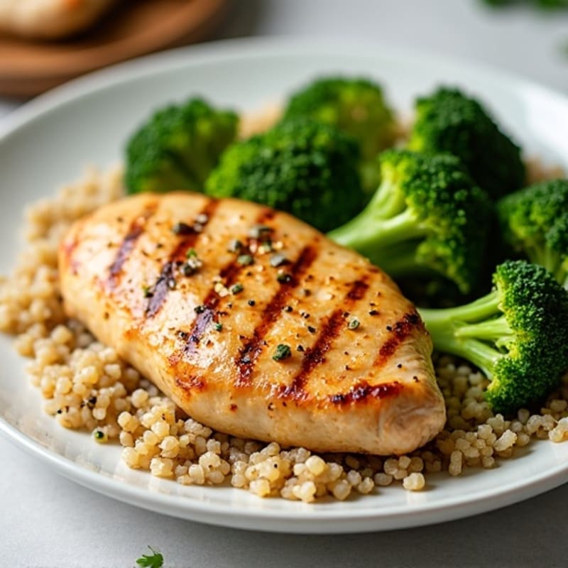 Grilled Chicken Breast with Quinoa and Steamed Broccoli