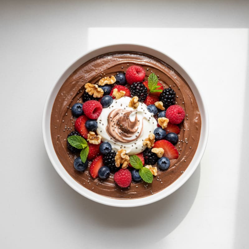 Silky Chocolate Protein Pudding with Mixed Berries