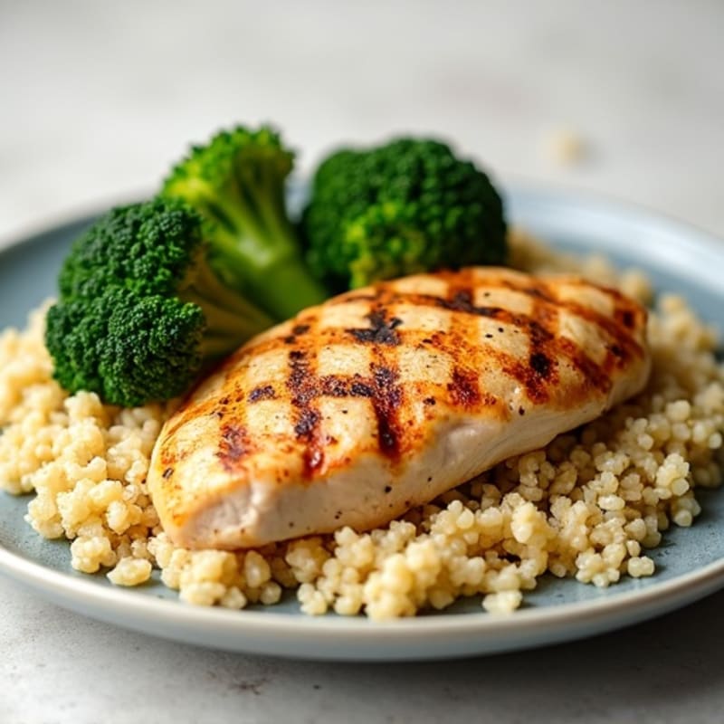 Grilled Chicken Breast with Quinoa and Steamed Broccoli