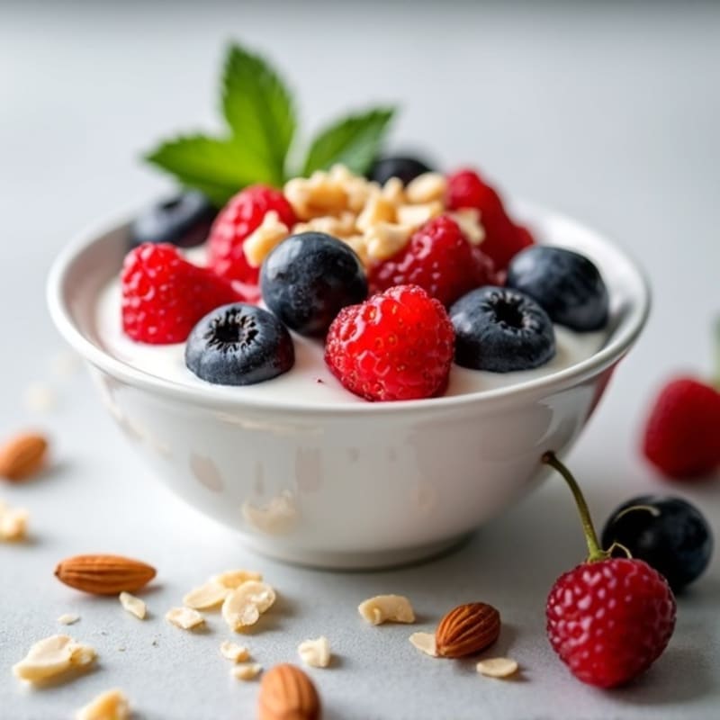 Creamy Greek Yogurt with Fresh Berries and Crunchy Almonds