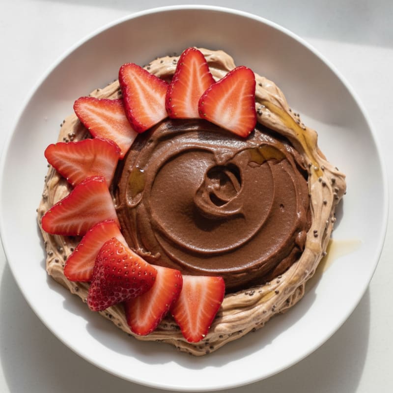 Silky Chocolate Protein Pudding with Fresh Strawberries