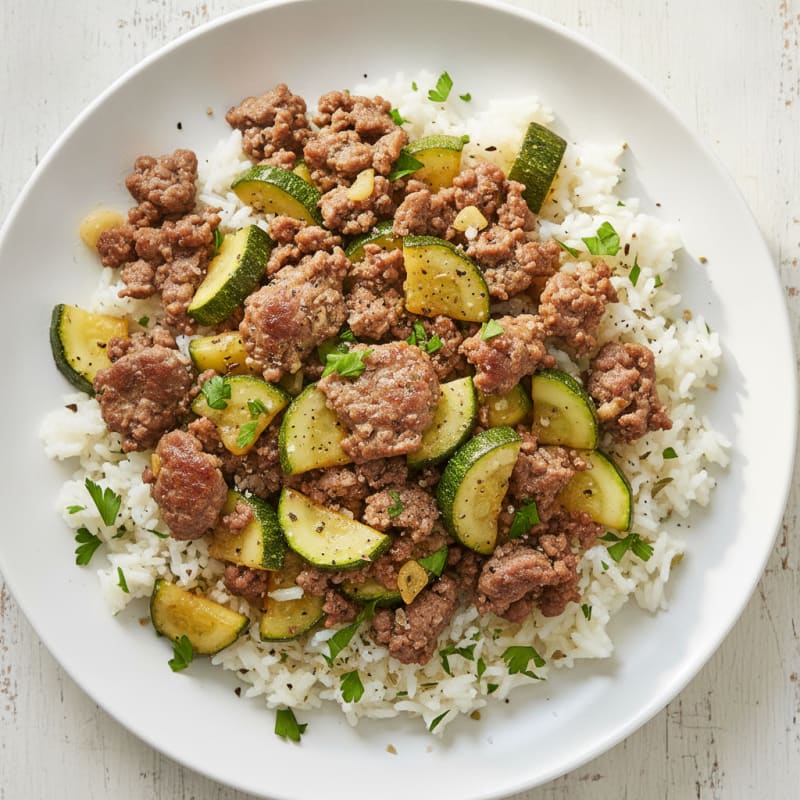 Sautéed Beef and Squash with Herbed Rice