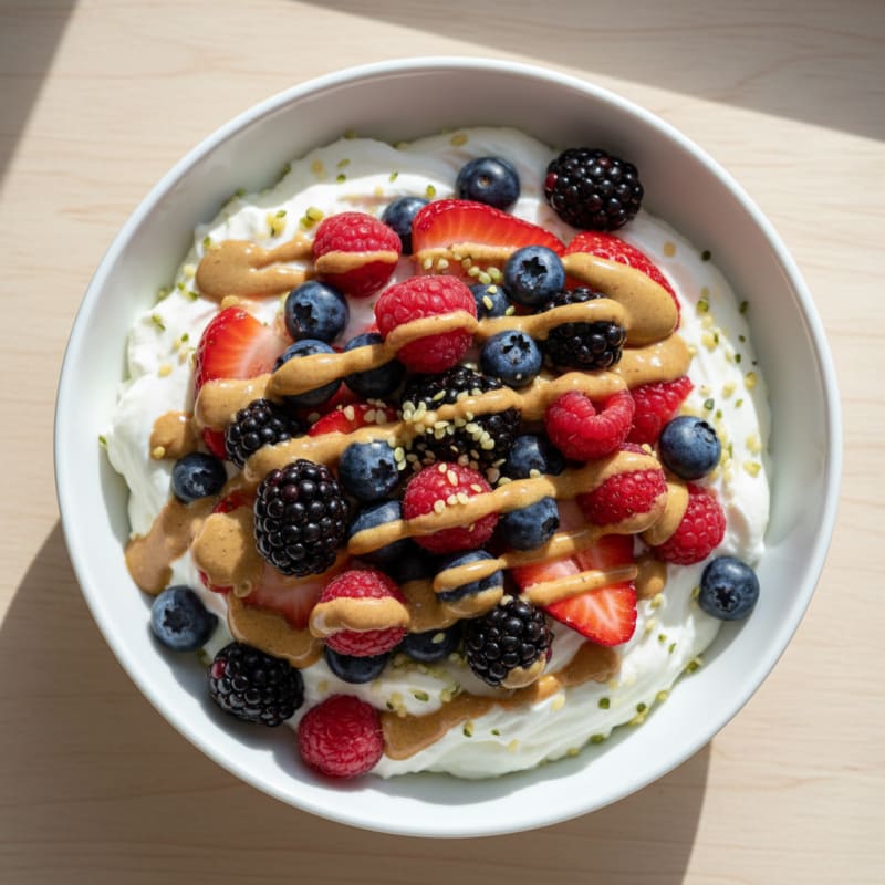 Creamy Greek Yogurt Bowl with Protein Powder and Mixed Berries