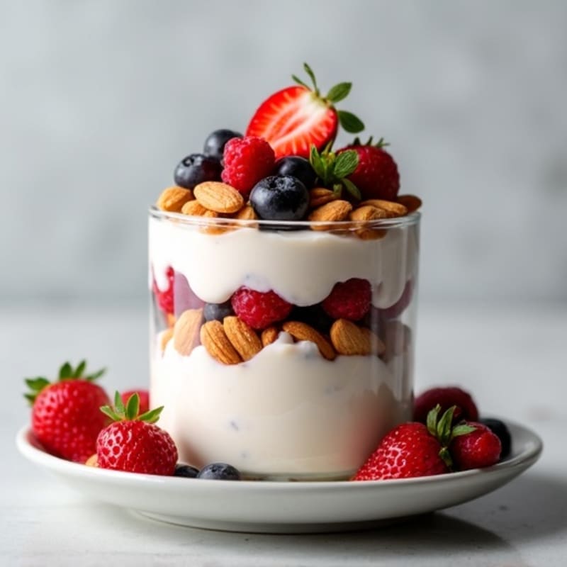 Greek Yogurt Protein Parfait with Mixed Berries and Almonds