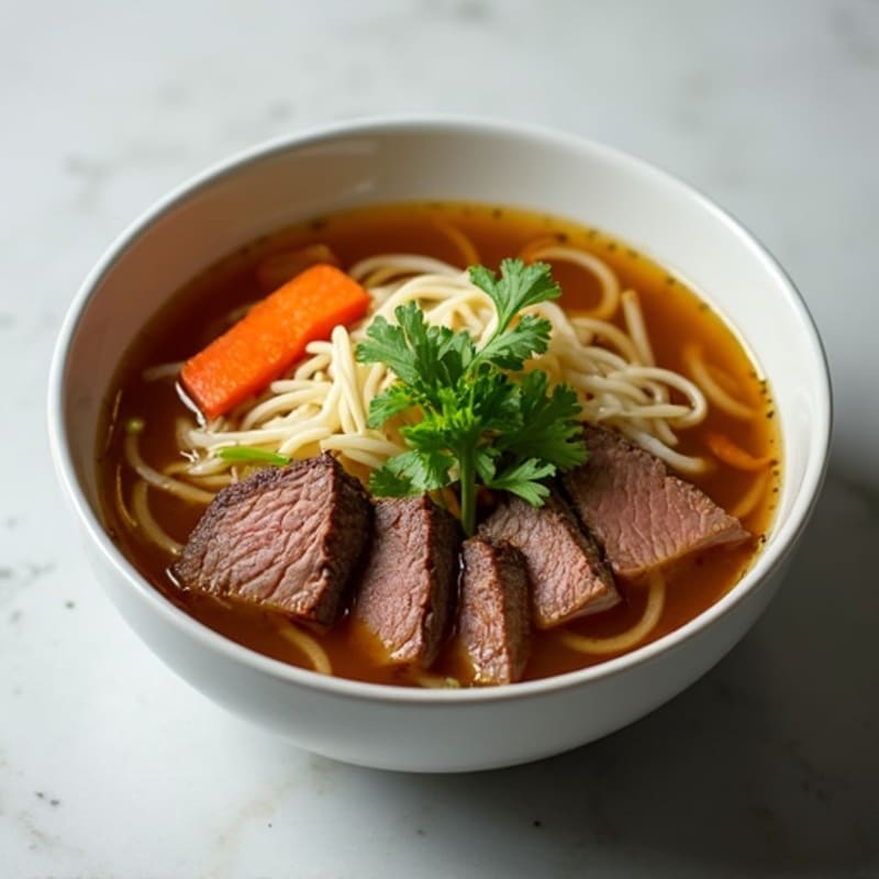 Tender Beef Noodle Soup with Aromatic Broth and Fresh Herbs