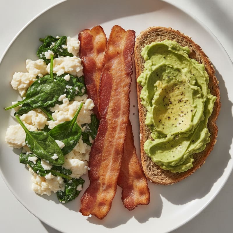 Scrambled Egg Whites with Sautéed Spinach and Turkey Bacon