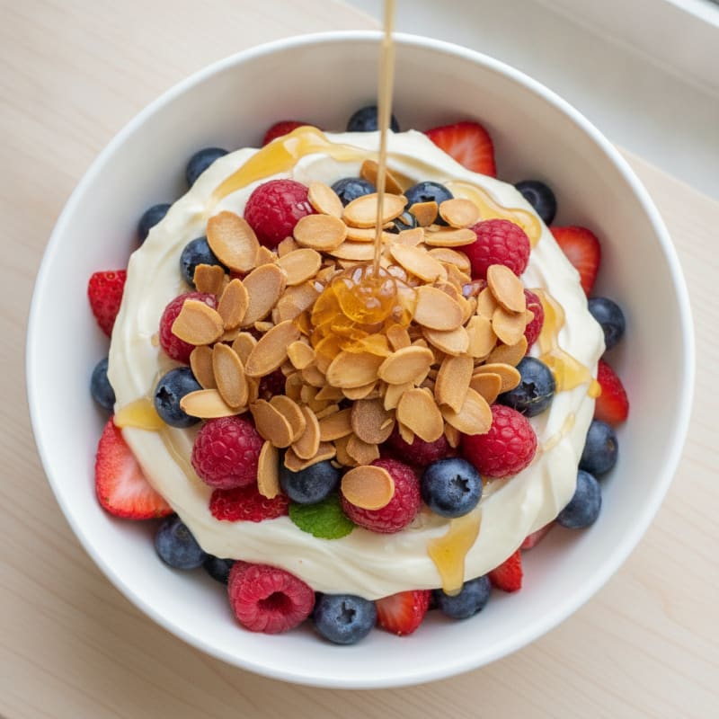 Greek Yogurt Protein Parfait with Mixed Berries and Almonds