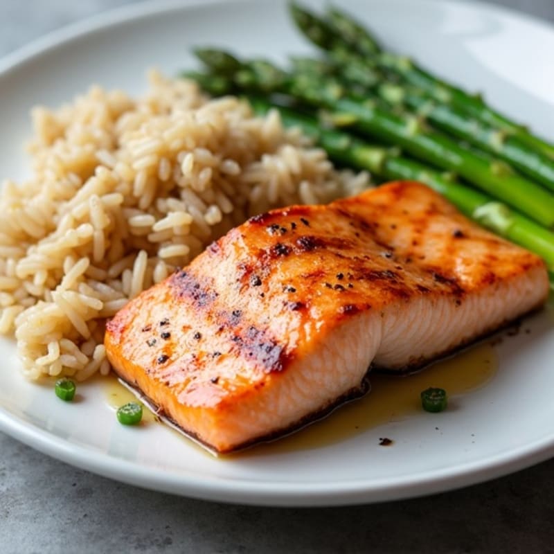 Seared Salmon with Steamed Asparagus and Brown Rice