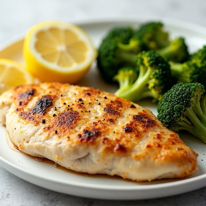 Grilled Chicken Breast with Roasted Broccoli and Lemon
