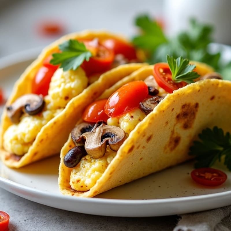 Crispy Mushroom-Tomato Breakfast Tacos
