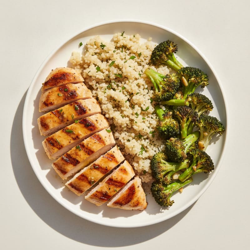 Grilled Chicken Breast with Quinoa and Roasted Broccoli